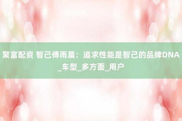 聚富配资 智己傅雨晨：追求性能是智己的品牌DNA_车型_多方面_用户