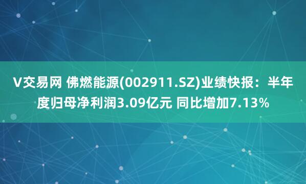 V交易网 佛燃能源(002911.SZ)业绩快报：半年度归母净利润3.09亿元 同比增加7.13%