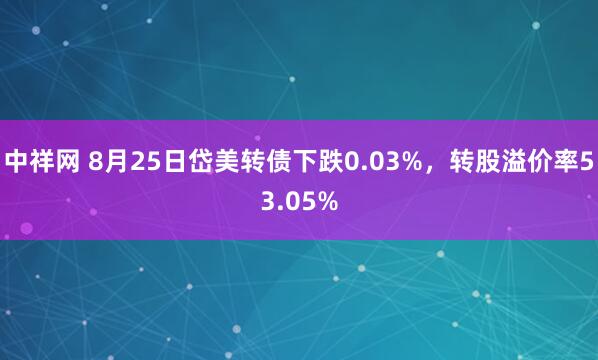 中祥网 8月25日岱美转债下跌0.03%，转股溢价率53.05%